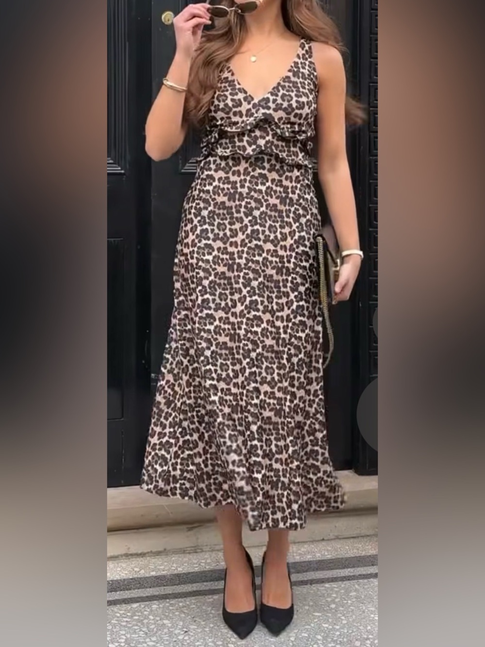 Leopard Print V-Neck Maxi Dress in Brown and Cream